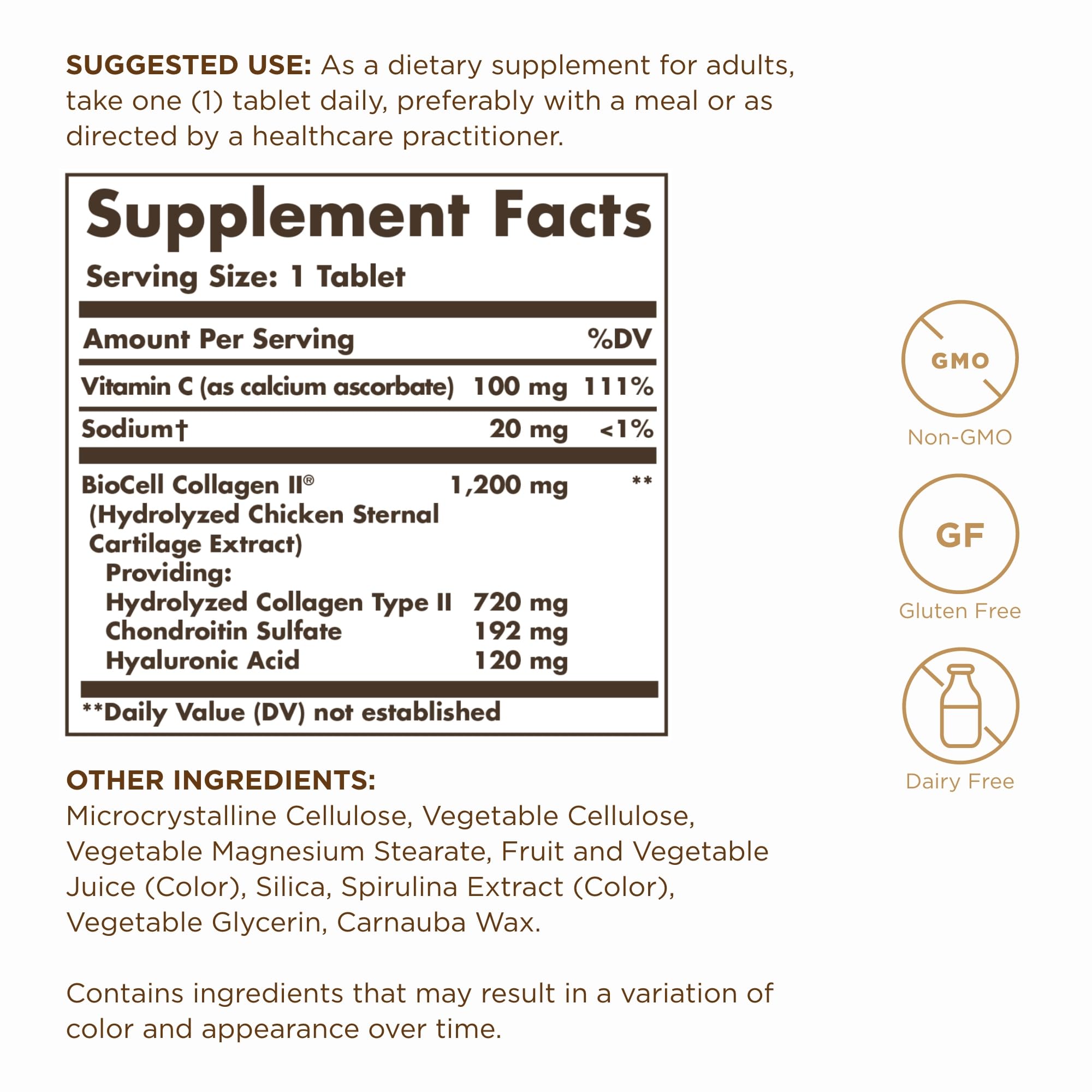 Solgar tablets close-up highlighting hydrolyzed collagen type 2 benefits.