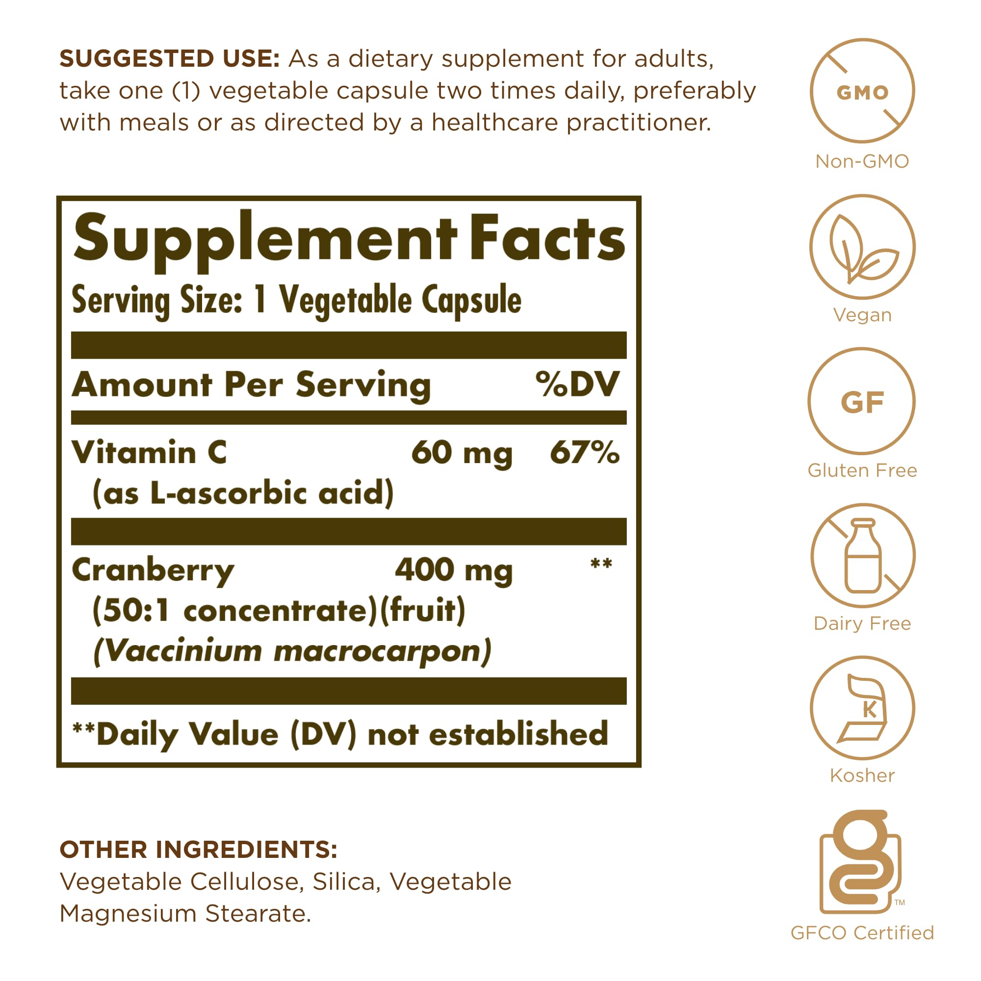 Solgar Cranberry with Vitamin C capsules closeup for daily urinary health routine.
