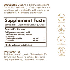 Solgar Curcumin softgel being poured illustrates quick, convenient daily intake