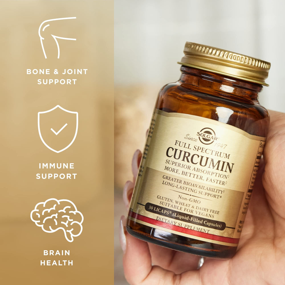 Solgar Curcumin vegan gluten-free seal emphasizes allergen-conscious formulation
