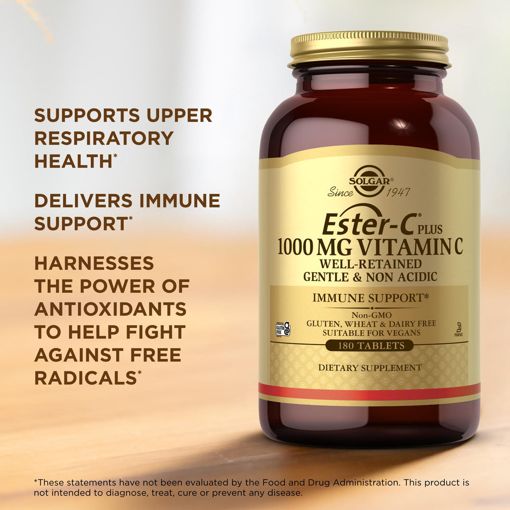 Solgar Ester C Plus contains acerola and rose hips in calcium ascorbate complex