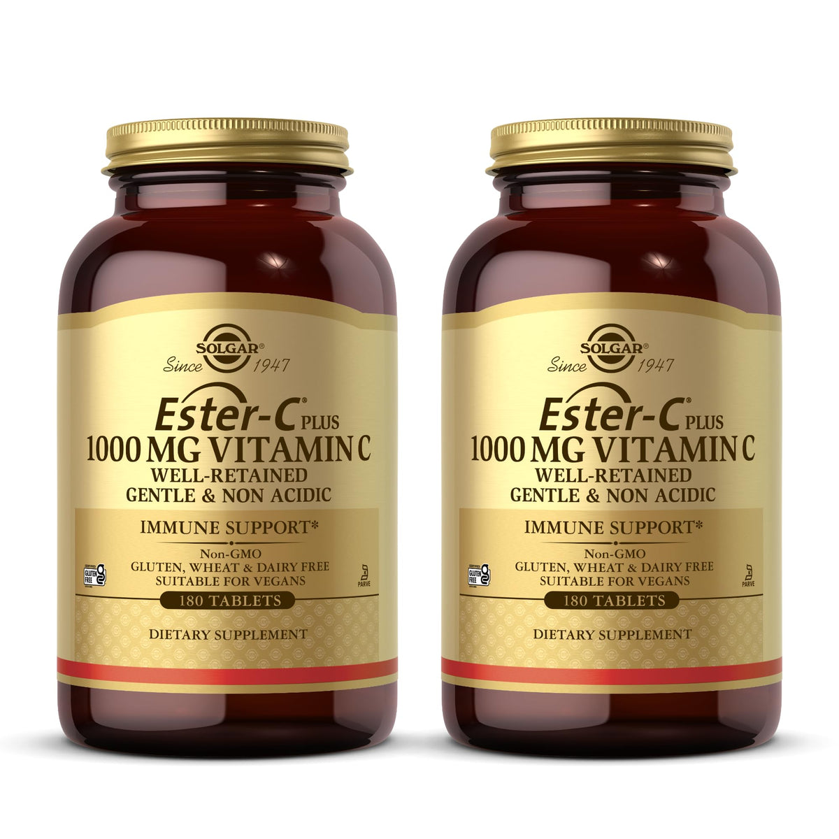 Solgar Ester C Plus 1000 mg bottle front, gentle on stomach