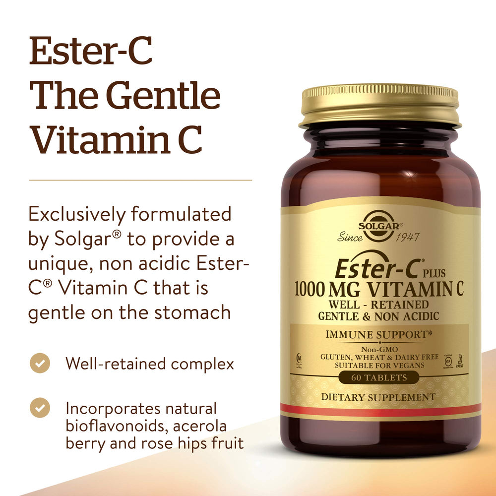 Solgar Ester-C Plus 1000 mg, empaque en caja para fácil almacenamiento.
