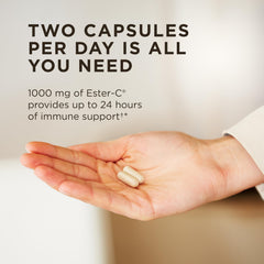 Close-up of Solgar Ester-C Plus capsules and calcium ascorbate complex
