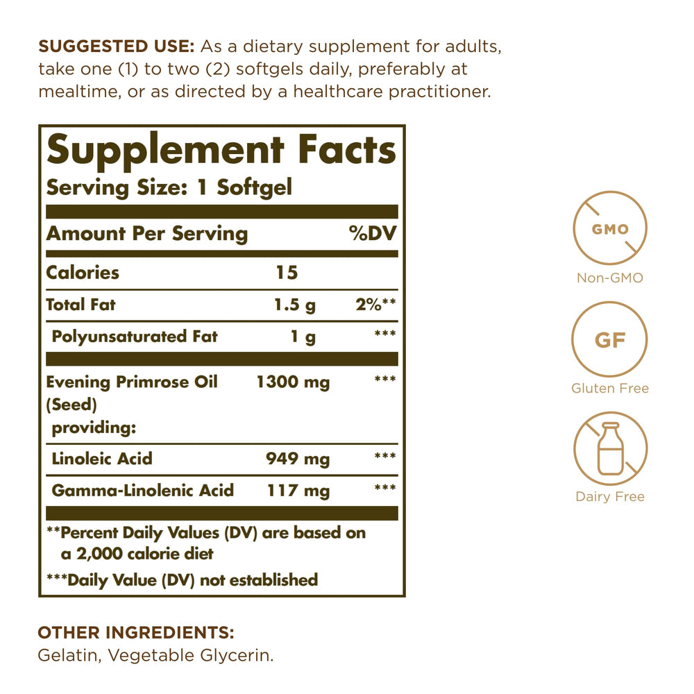 Solgar Evening Primrose Oil softgels close-up highlighting convenient daily capsule.