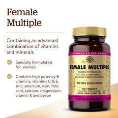 Solgar Female Multiple label detail shows vegan and kosher features