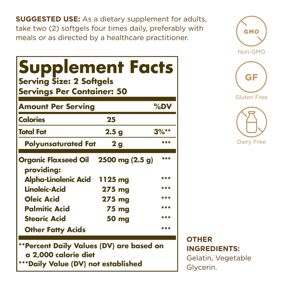Solgar Flaxseed Oil softgels closeup with smooth capsules for daily use.