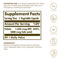 Solgar Folate tablets closeup, vegan daily dietary support