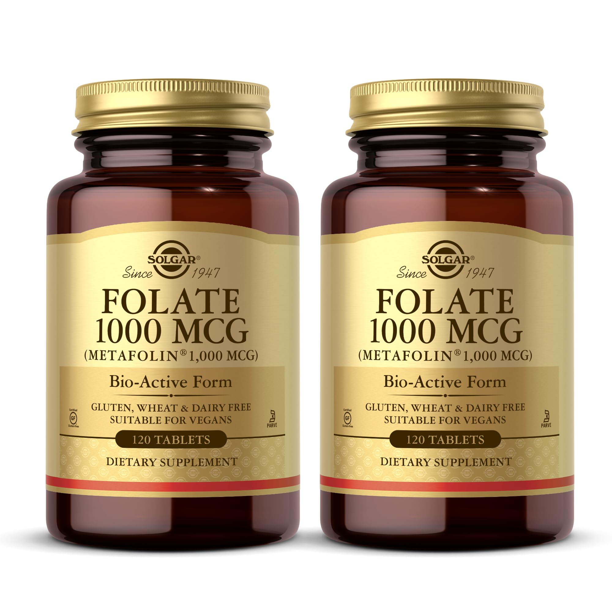 Solgar Folate bottle front view showing bio-active Metafolin for daily support