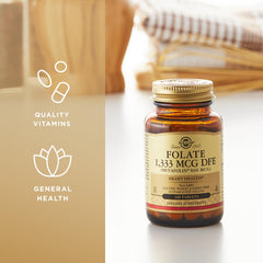 Gluten-free and dairy-free icon on Solgar Folate packaging for allergy-conscious users.