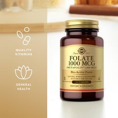 Solgar Folate labeling shows vegan, gluten-free, and kosher status for inclusive use