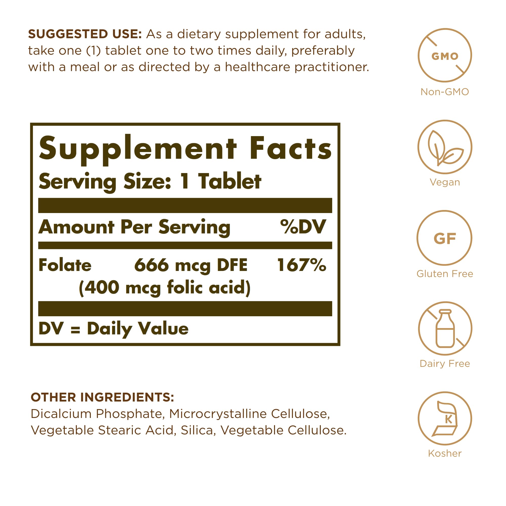 Solgar Folic Acid 400 mcg tablets closeup, easy daily dose
