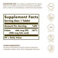 Solgar Folic Acid 400 mcg tablets closeup, easy daily dose