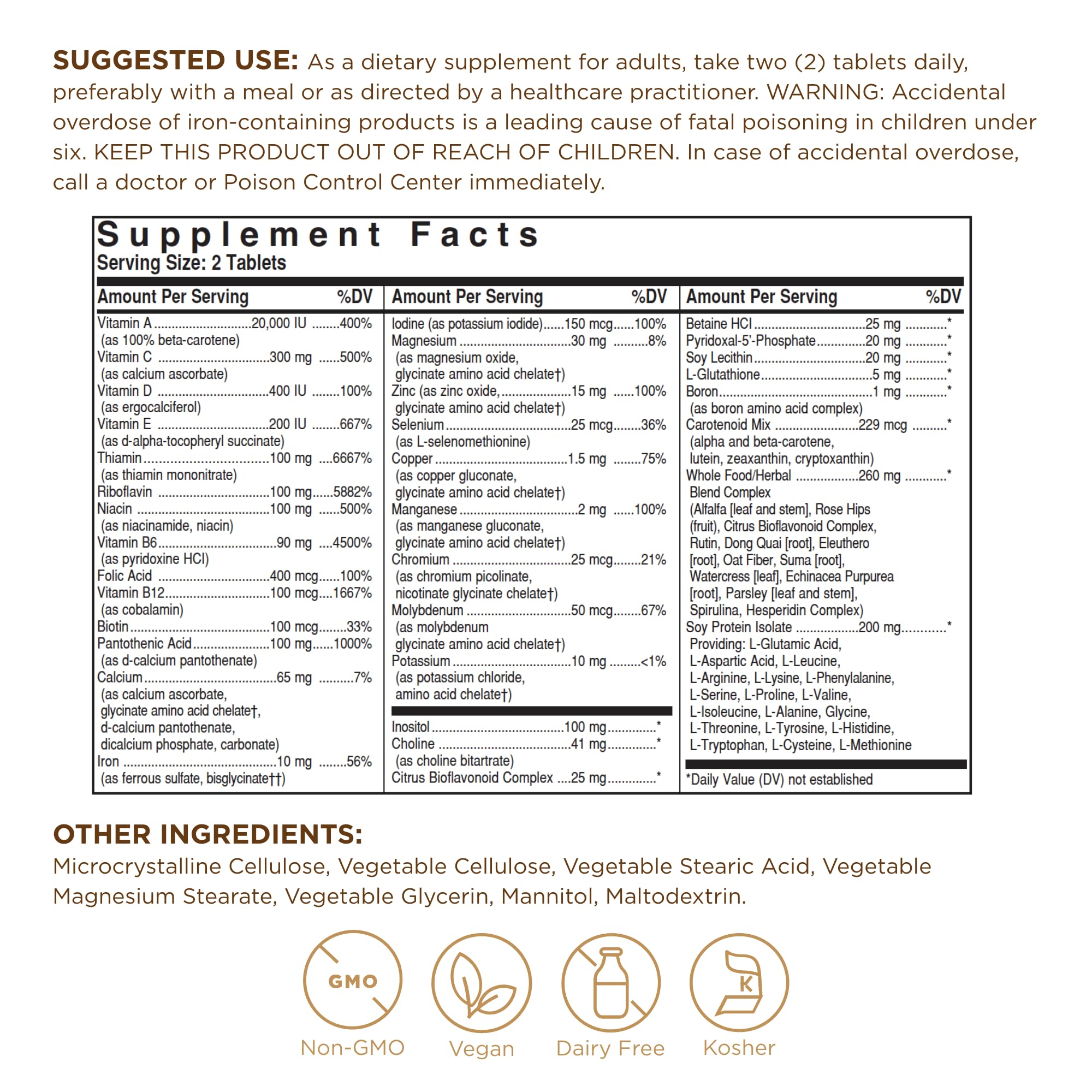 Solgar VM-2000 tablets closeup showing compact daily dose for convenience