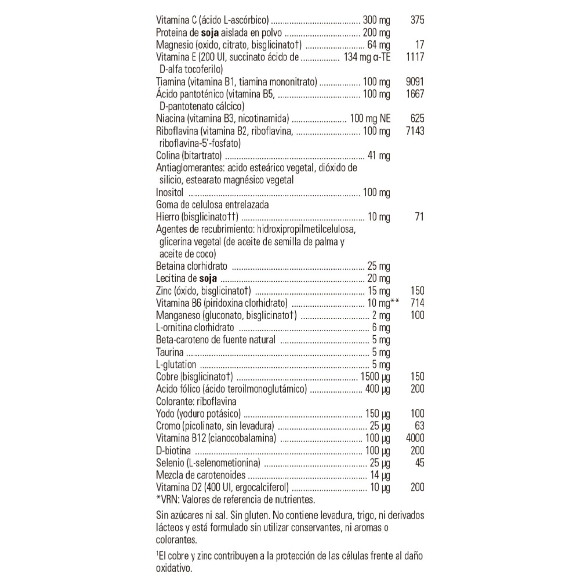VM-2000 label highlights zinc and vitamins C and E for antioxidant support.