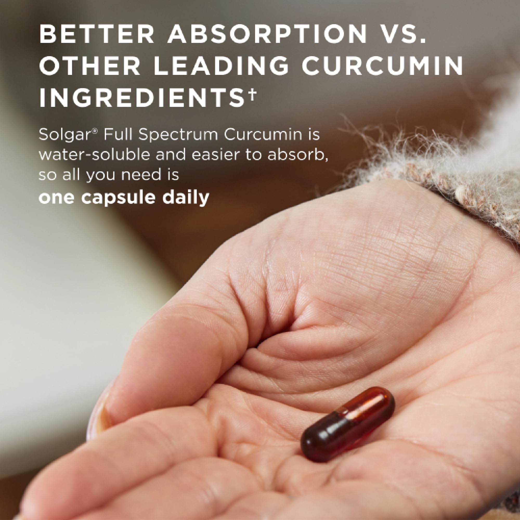 Solgar Full Spectrum Curcumin bottle label view highlights vegan and non-GMO info