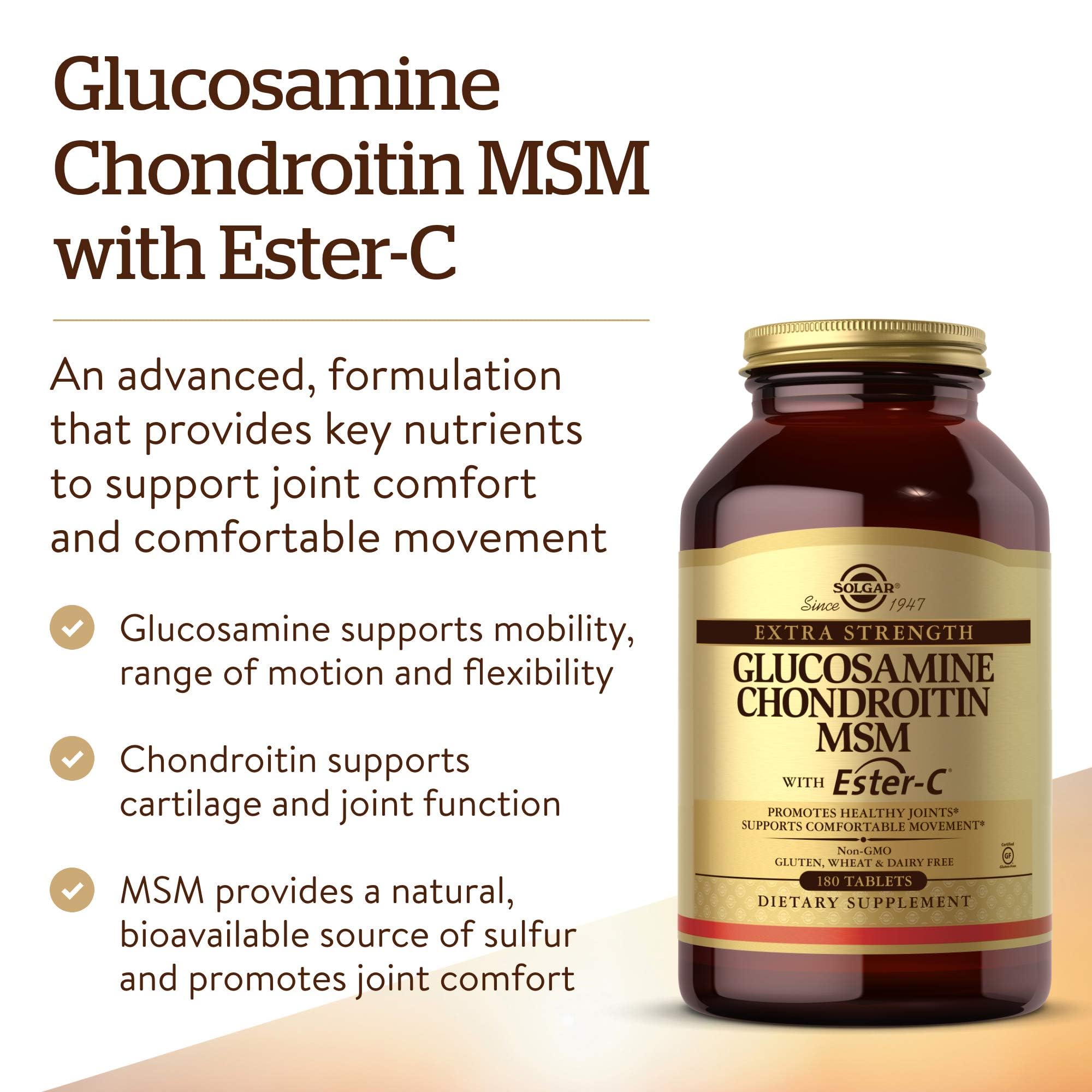 Solgar glucosamine chondroitin MSM tablets on blister pack for daily use