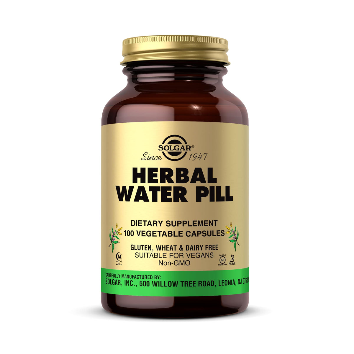 Solgar Herbal Water Pill 100 VCaps bottle for convenient hydration support.
