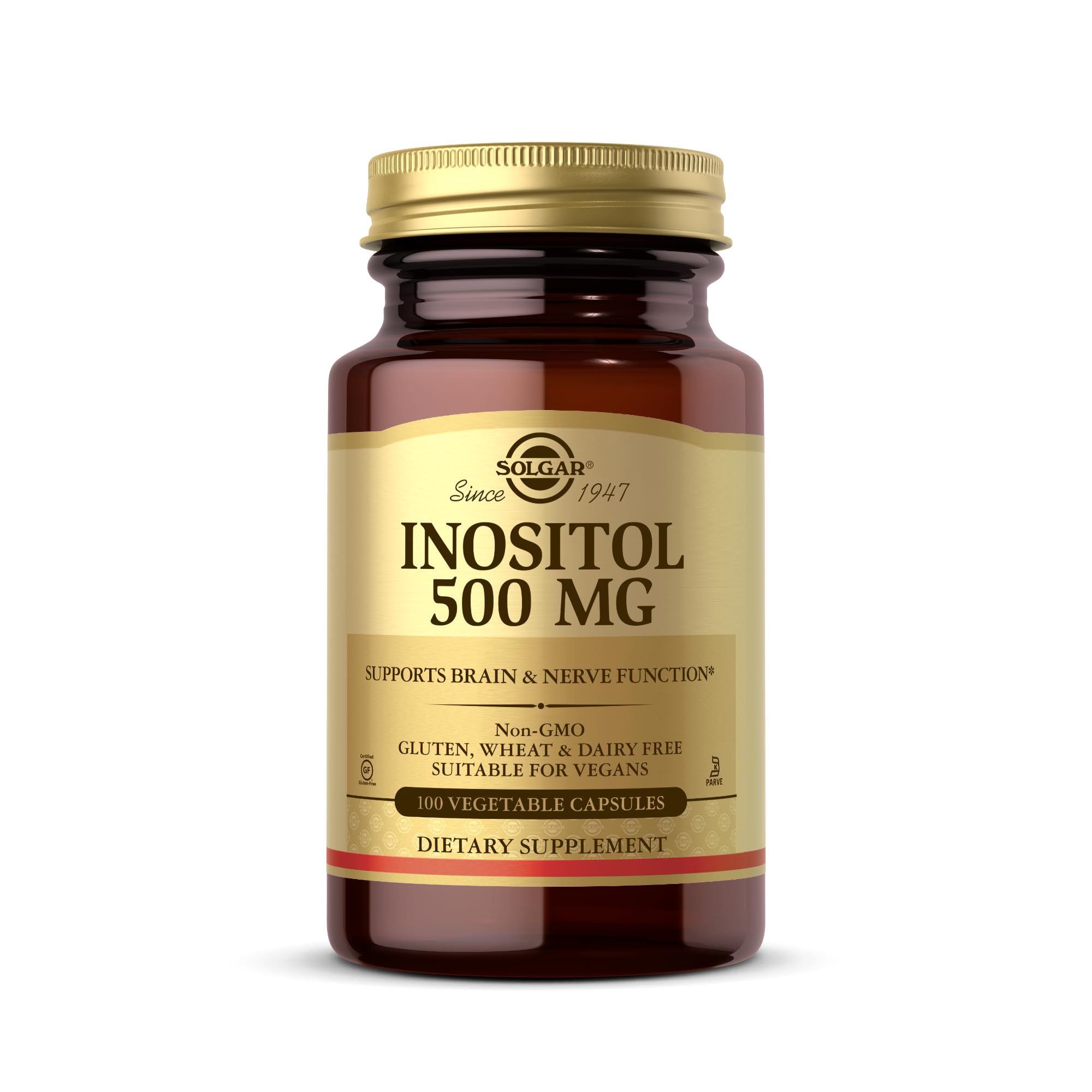 Solgar Inositol 500 mg bottle and capsules for everyday cellular support.