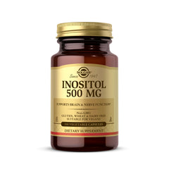 Solgar Inositol 500 mg bottle and capsules for everyday cellular support.