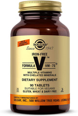 Solgar Iron-Free VM-75 bottle on display for daily wellness support