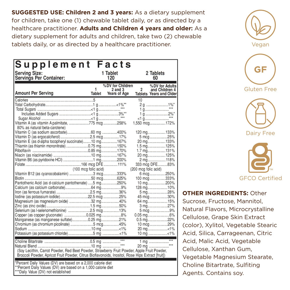 Solgar Kangavites berry flavor bottle shown for easy pediatric supplementation.