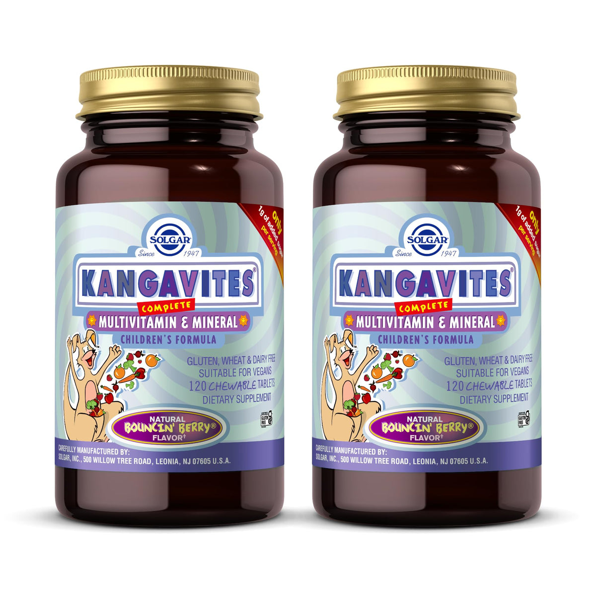 Solgar Kangavites Bouncin’ Berry chewables for daily kid nutrition.