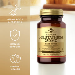 Solgar reduced L-Glutathione capsules close-up emphasizing active form.