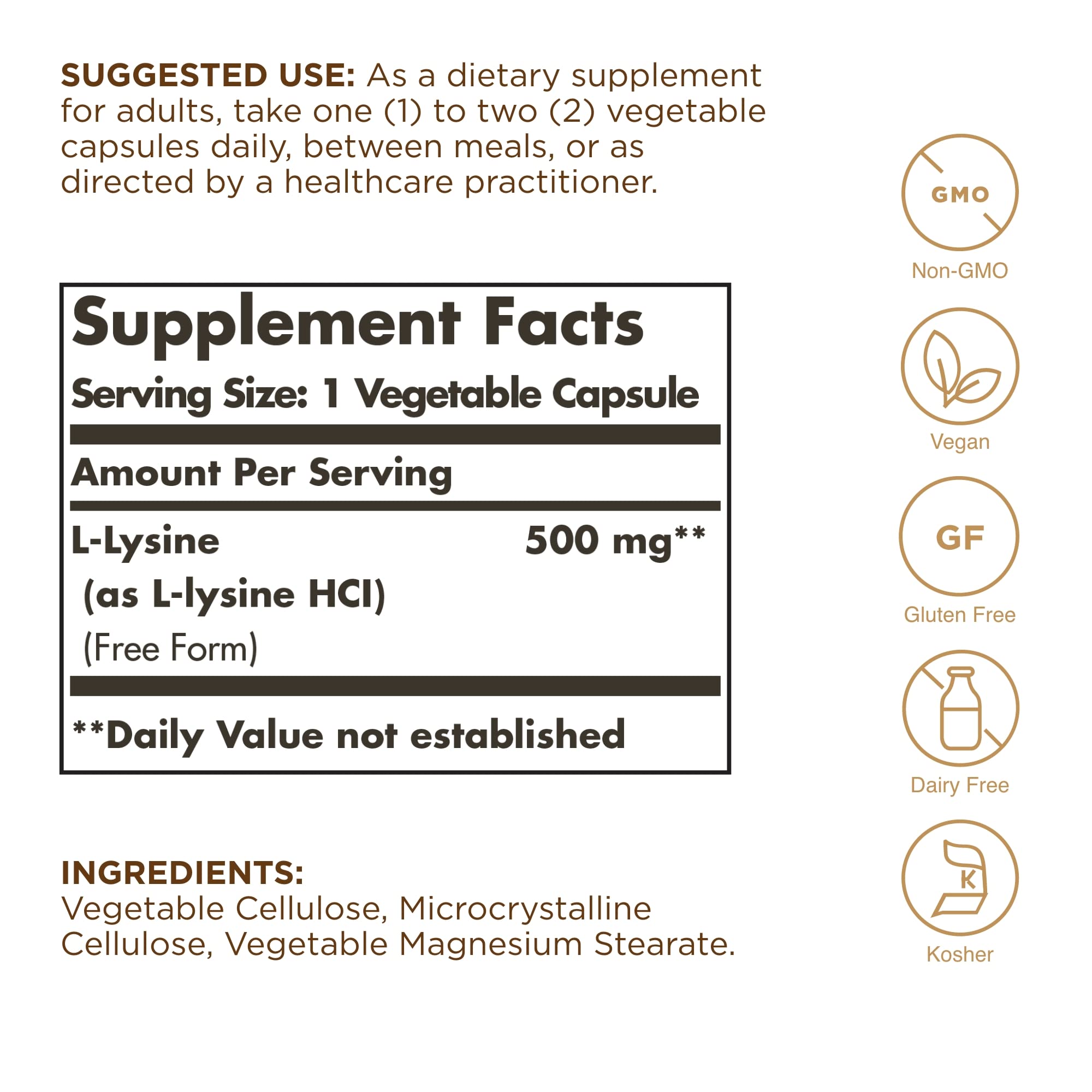 Solgar L-Lysine capsules close-up showing free-form L-Lysine for absorption