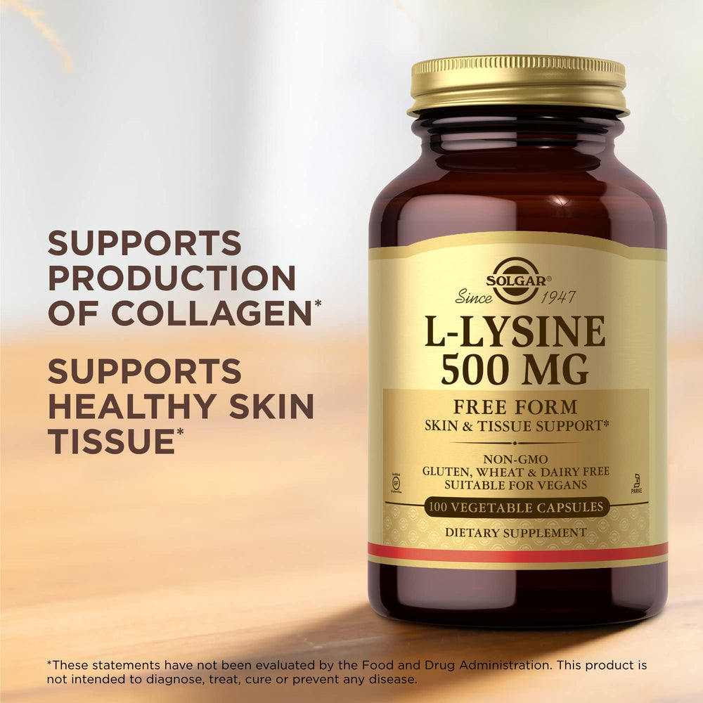 Solgar L-Lysine vegan non-GMO badge reinforces purity