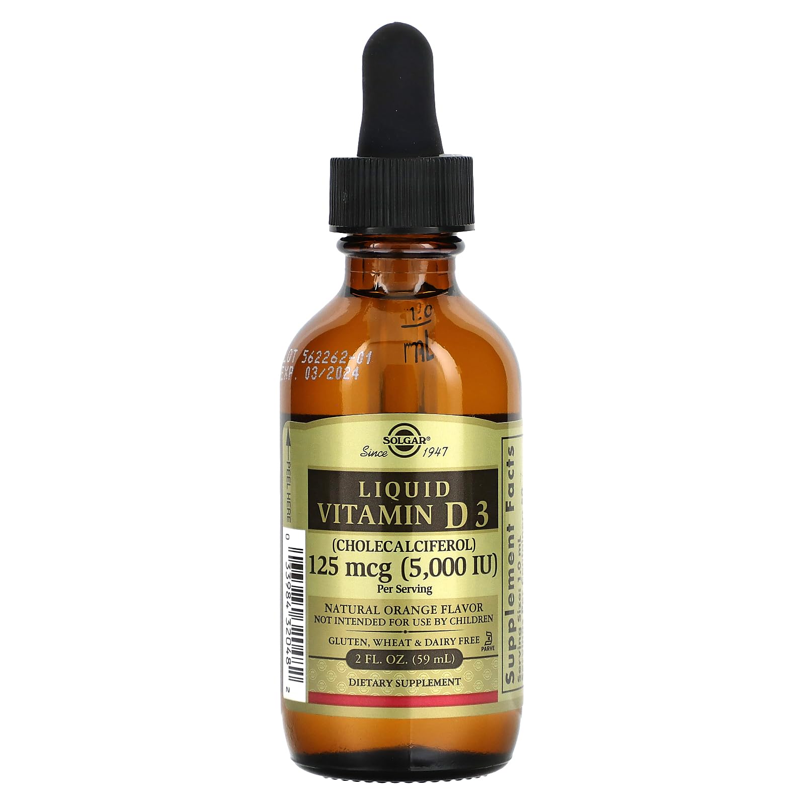 Solgar Liquid Vitamin D3 orange bottle supports bone health