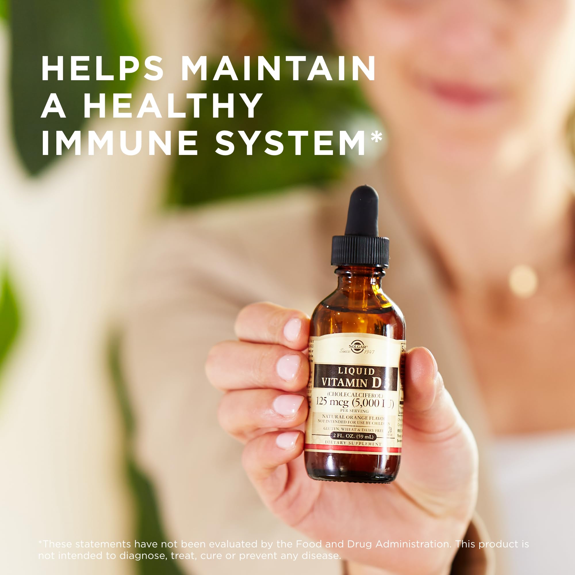 Solgar Vitamin D3 125 mcg label highlights high potency per serving.