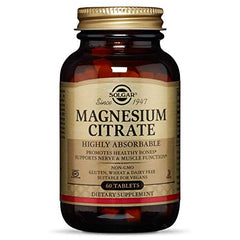 Solgar Magnesium Citrate 60 Tablets packaging hero highlighting Prop 65 compliance and quality