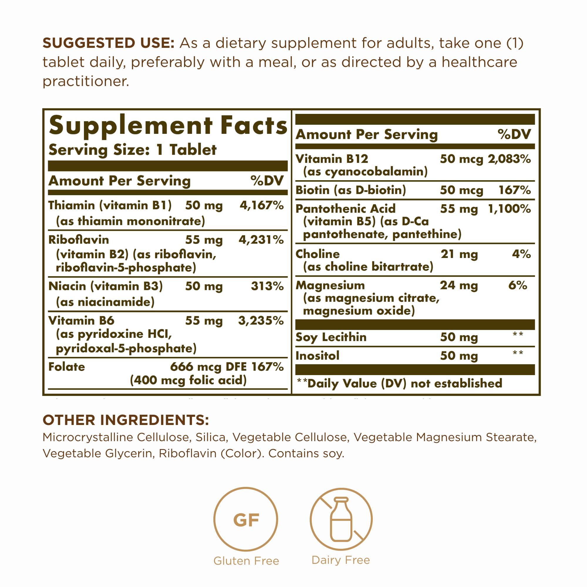 Solgar Megasorb B-Complex 50 ingredients list showing coenzyme B vitamins for body-ready support.