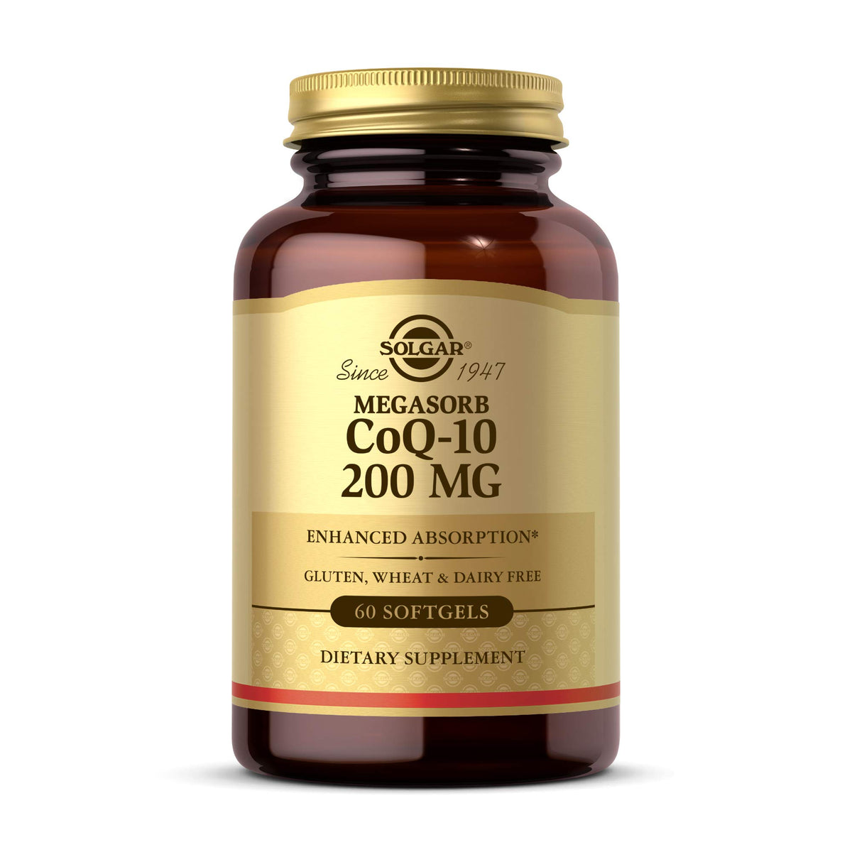 Solgar Megasorb CoQ-10 bottle front view highlighting enhanced absorption formula.