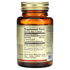 Solgar Megasorb CoQ-10 label close-up indicating gluten and dairy free formula.