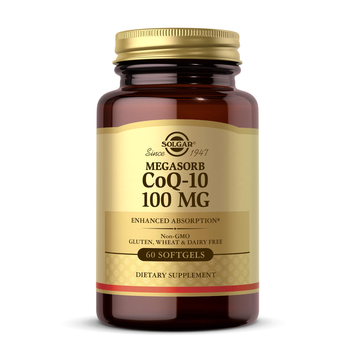 Solgar Megasorb CoQ-10 bottle with softgels for heart health support.