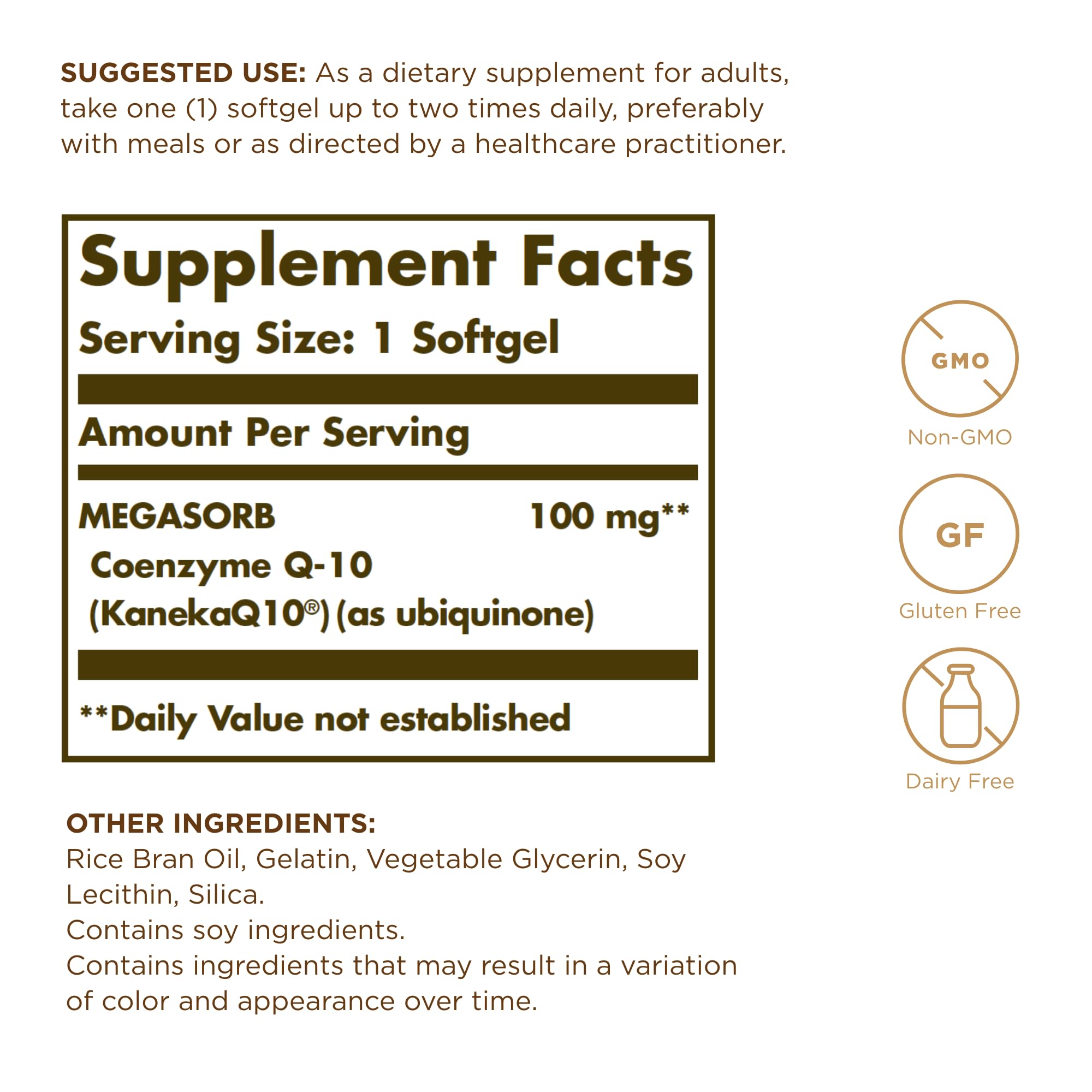 Close-up of Solgar Megasorb CoQ-10 softgels in oil-based capsule.