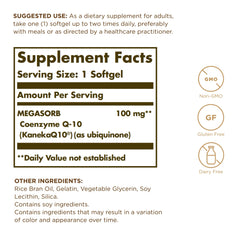 Close-up of Solgar Megasorb CoQ-10 softgels in oil-based capsule.