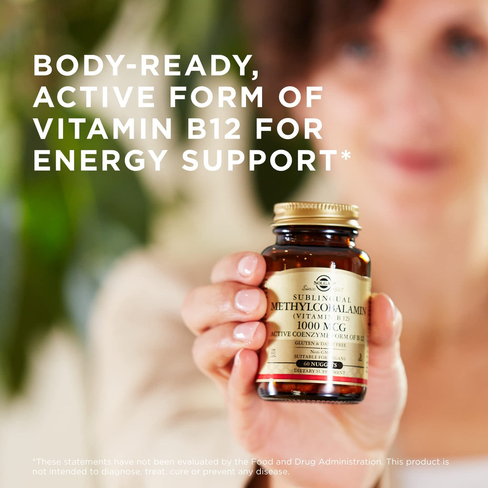 Solgar methylcobalamin 1000mcg nugget in bottle for easy daily use.