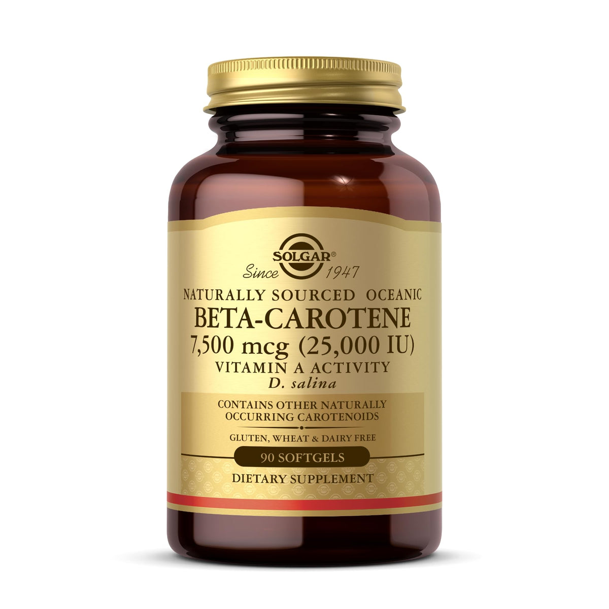 Solgar Oceanic Beta Carotene softgel bottle, convenient daily supplement option.