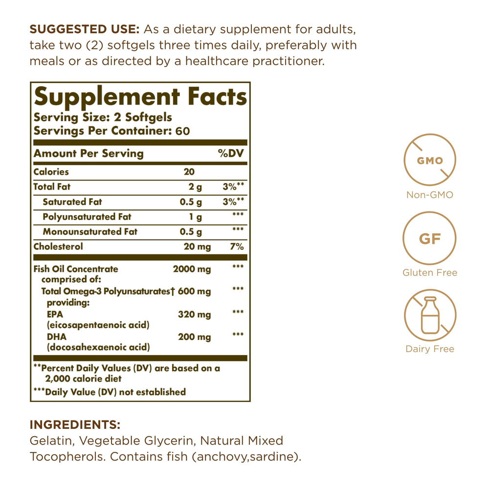 Solgar Omega 3 Fish Oil Softgels close-up, easy-to-swallow daily capsules.
