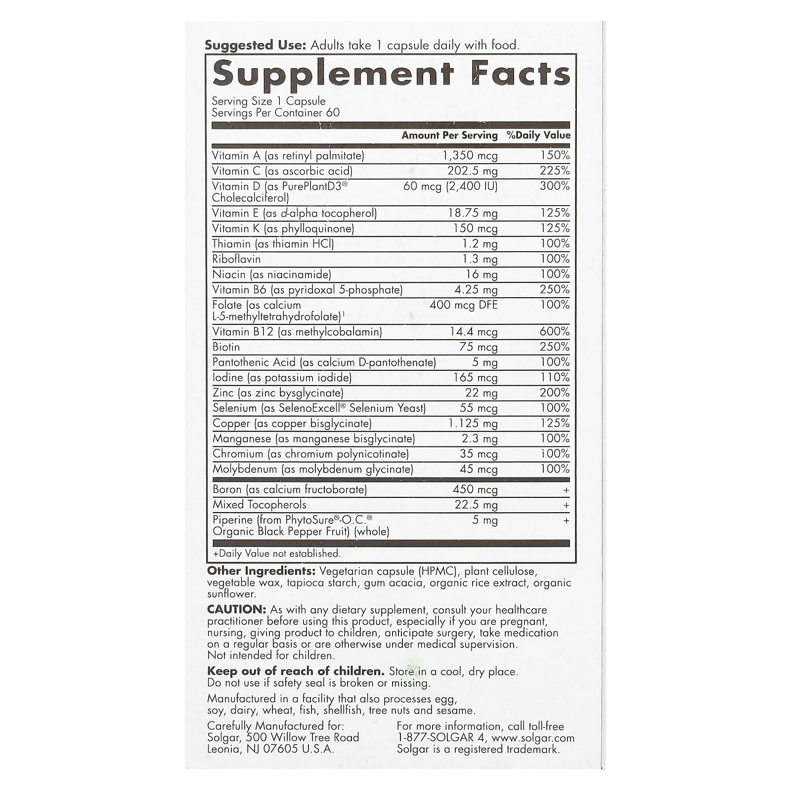 Solgar One Daily Men 50+ capsules highlighting vegan daily nutrition
