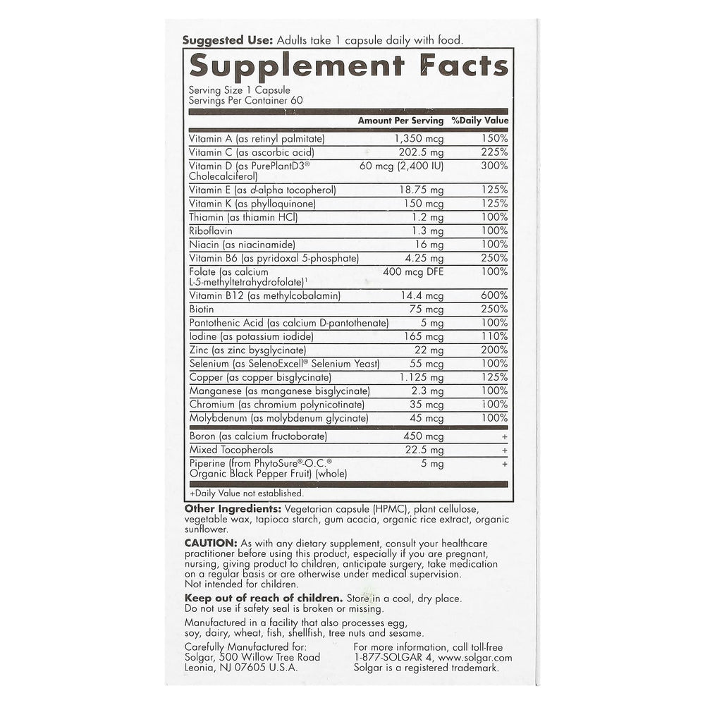 Solgar One Daily Men 50+ capsules highlighting vegan daily nutrition