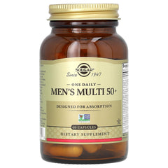 Solgar One Daily Men 50+ label with 20 vitamins and minerals