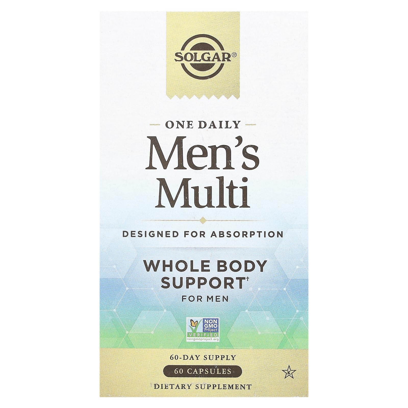 Solgar One Daily Men's Multi bottle view highlighting comprehensive daily nutrients for men