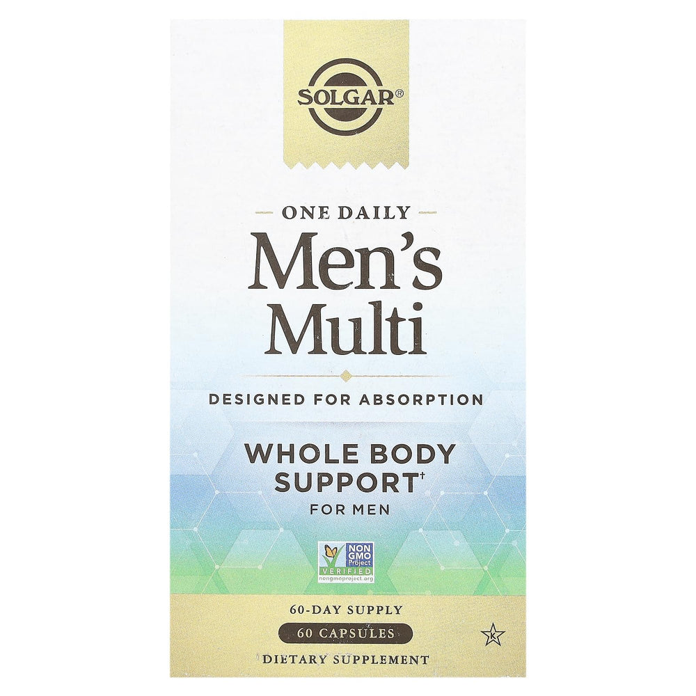 Solgar One Daily Men's Multi bottle view highlighting comprehensive daily nutrients for men