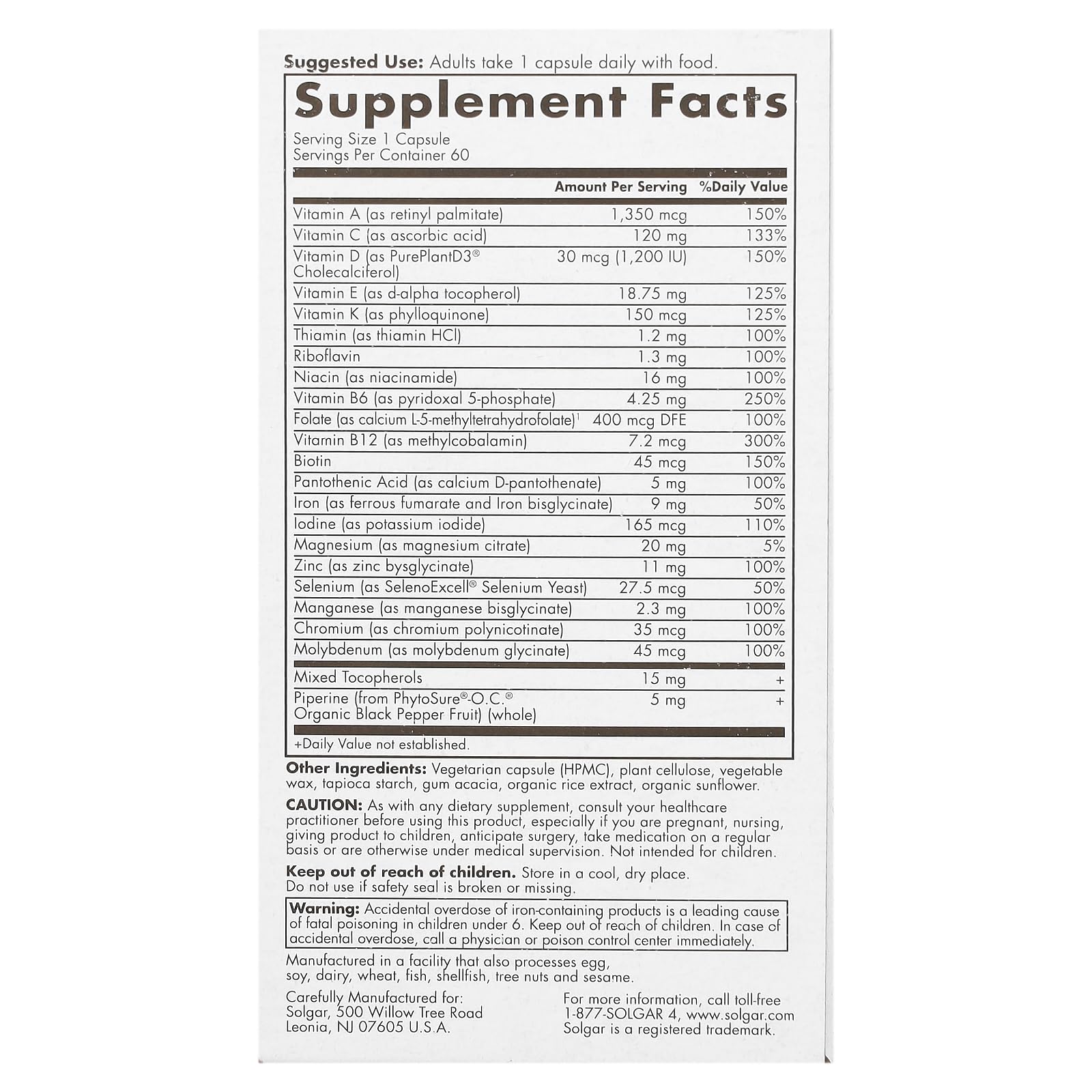 Solgar One Daily Women capsules inside bottle support energy and immune health