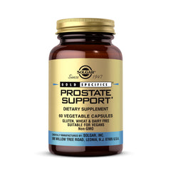 Solgar Prostate Support bottle front view highlights vegan capsules for dairy-free daily wellness.