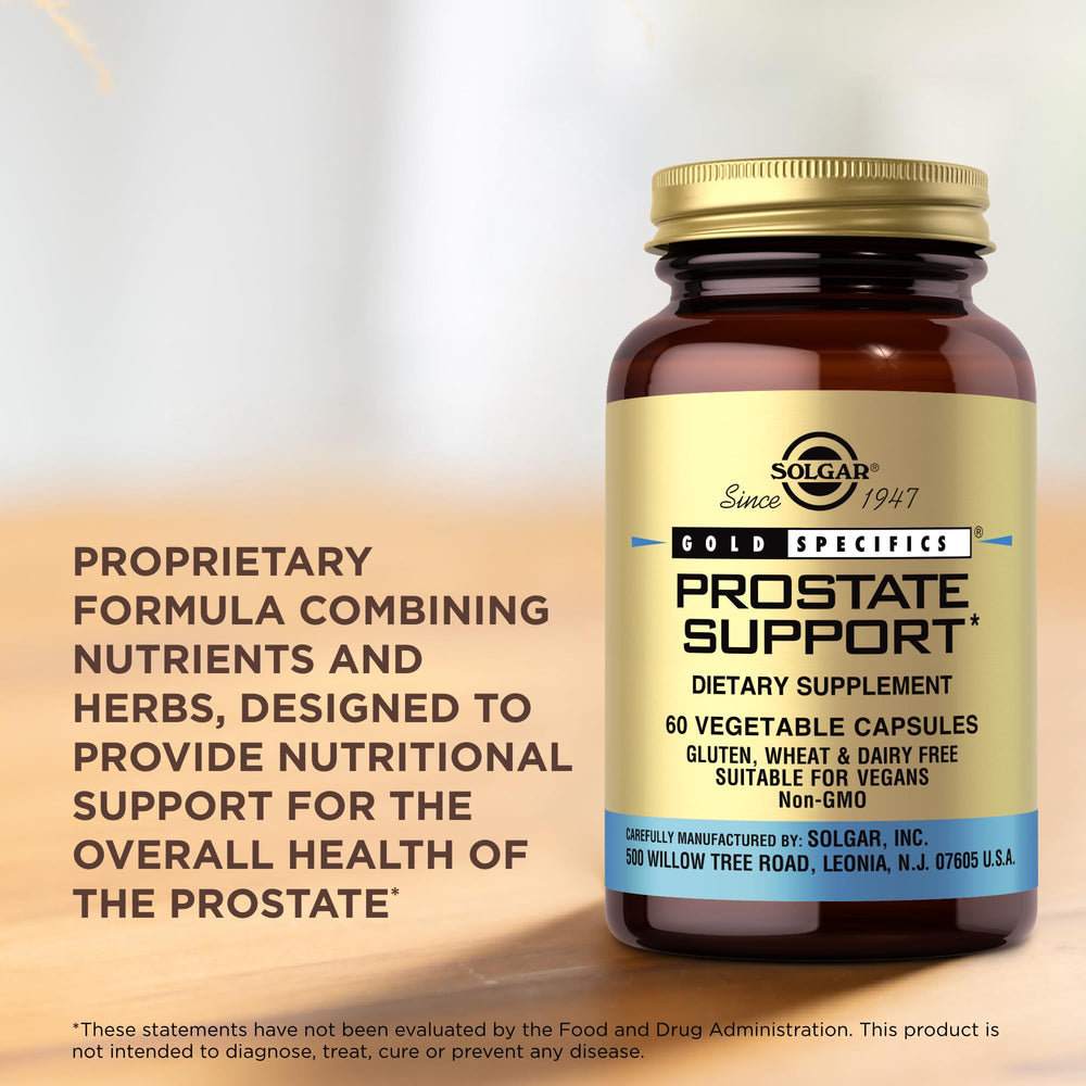 Solgar Prostate Support non-GMO sticker highlights clean label and trusted quality.